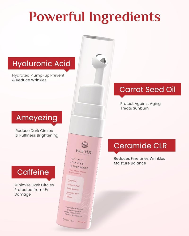 Bioever Under Eye Serum Ceramide CLRCaffeineHyaluronic AcidCarrot Seed Oil  For Reducing Dark Circles Puffiness Wrinkles Crows Feet10ML - Image 2