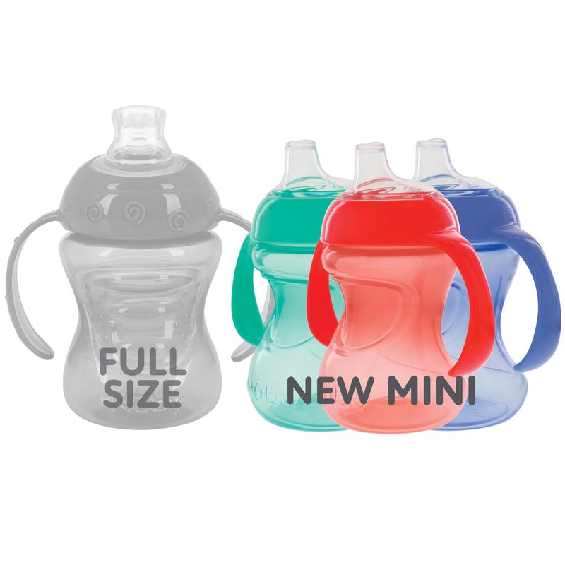 Nuby Mini Grip N' Sip No-Spill Baby Sippy Cups with Handles and Soft Spout - (3 Pack) 5 oz - 6+ Months - Red/Blue/Green - Image 1