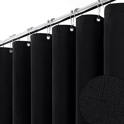BTTN Black Fabric Shower Curtain Linen Textured Heavy Duty Cloth Shower Curtain Set with 12 Plastic Hooks Rust Resistant Machine Washable Simple Hotel Spa Luxury Bath Curtains for Bathroom 72x72 - Image 1