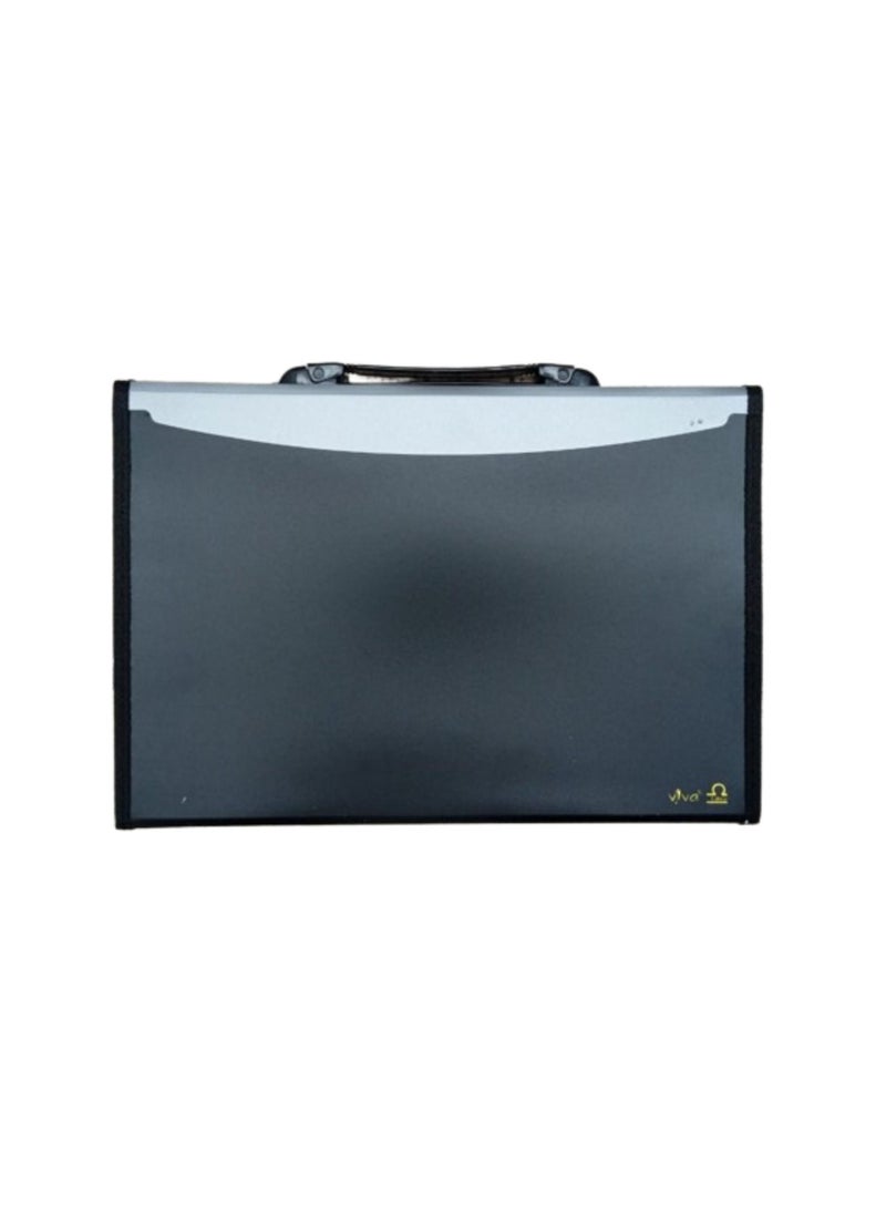 13 Pocket Expending File W/Handle Full Scape Metallic Opaque Silver/Black