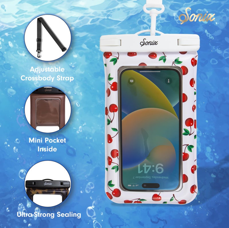 Sonix Waterproof Phone Pouch - Floating Phone Case Dry Bag w/Crossbody Lanyard - Beach Cruise Travel Essentials - Compatible w/All Devices, Touchscreen Friendly | Cherry on Top - Image 3