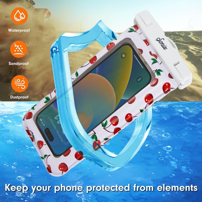 Sonix Waterproof Phone Pouch - Floating Phone Case Dry Bag w/Crossbody Lanyard - Beach Cruise Travel Essentials - Compatible w/All Devices, Touchscreen Friendly | Cherry on Top - Image 4