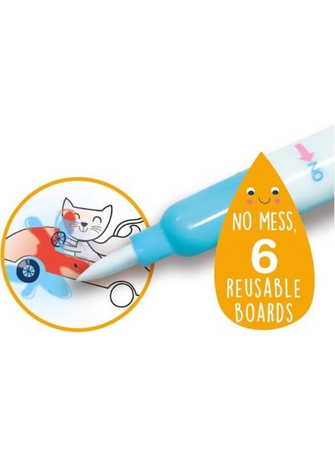 Avenir 3 in 1 Magic Water Painting Riding & Flying 6 Reusable Coloring Surfaces, 2 Sheets of Repositionable Stickers, and Refillable Water Pen, Easy to Carry Kids 3+ - Image 4