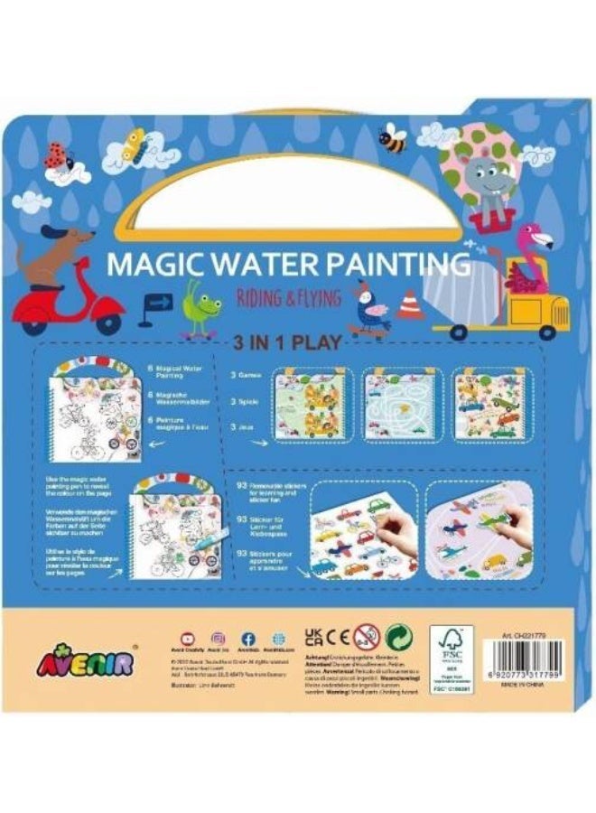 Avenir 3 in 1 Magic Water Painting Riding & Flying 6 Reusable Coloring Surfaces, 2 Sheets of Repositionable Stickers, and Refillable Water Pen, Easy to Carry Kids 3+ - Image 2
