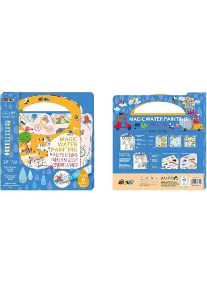 Avenir 3 in 1 Magic Water Painting Riding & Flying 6 Reusable Coloring Surfaces, 2 Sheets of Repositionable Stickers, and Refillable Water Pen, Easy to Carry Kids 3+ - Image 3