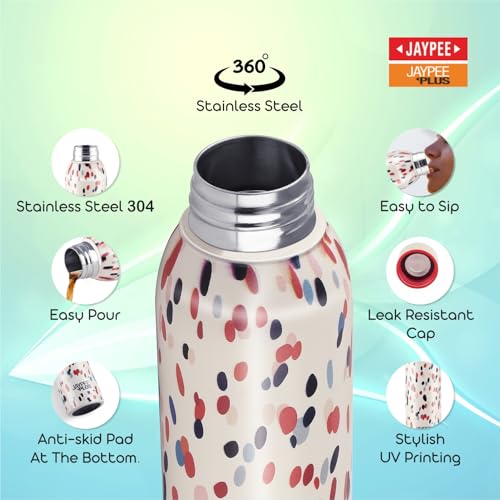 Jaypee Plus Punch Prime Stainless Steel Printed Vacuum Insulated Water Bottle 620 ml | ISI Certified Rustproof & Leakproof Flask with 24Hrs Hot & Cold Ideal for School Kids, Office & Travel-(Cream) - Image 2