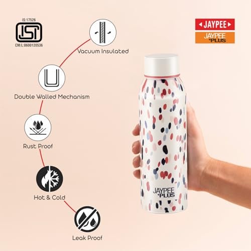 Jaypee Plus Punch Prime Stainless Steel Printed Vacuum Insulated Water Bottle 620 ml | ISI Certified Rustproof & Leakproof Flask with 24Hrs Hot & Cold Ideal for School Kids, Office & Travel-(Cream) - Image 3