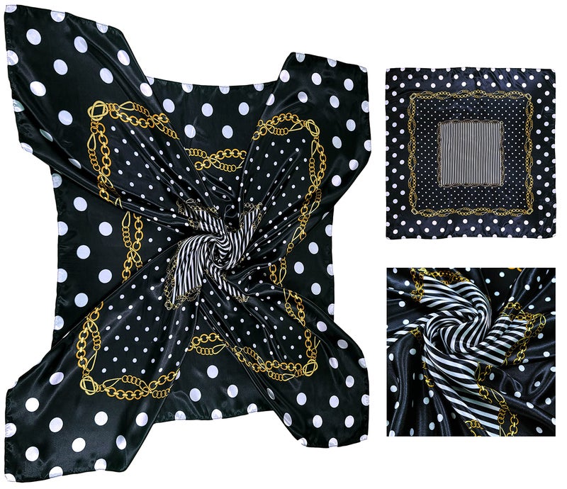 Lilments 4 Pc Set Large 35 × 35 inches Satin Square Scarves Neck Hair Head Scarf Bundle (Set D) - Image 3