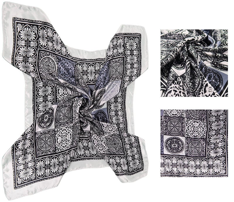 Lilments 4 Pc Set Large 35 × 35 inches Satin Square Scarves Neck Hair Head Scarf Bundle (Set D) - Image 5