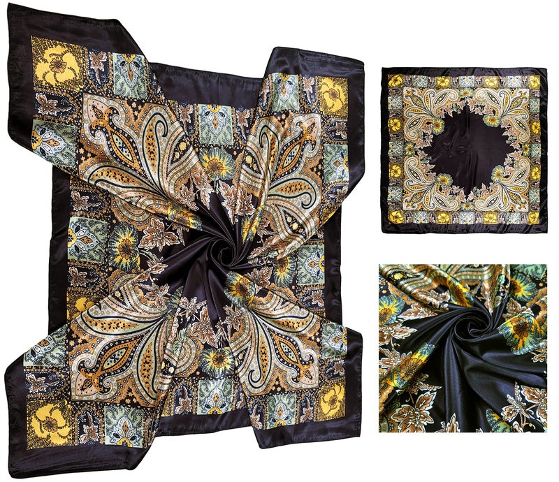 Lilments 4 Pc Set Large 35 × 35 inches Satin Square Scarves Neck Hair Head Scarf Bundle (Set D) - Image 4