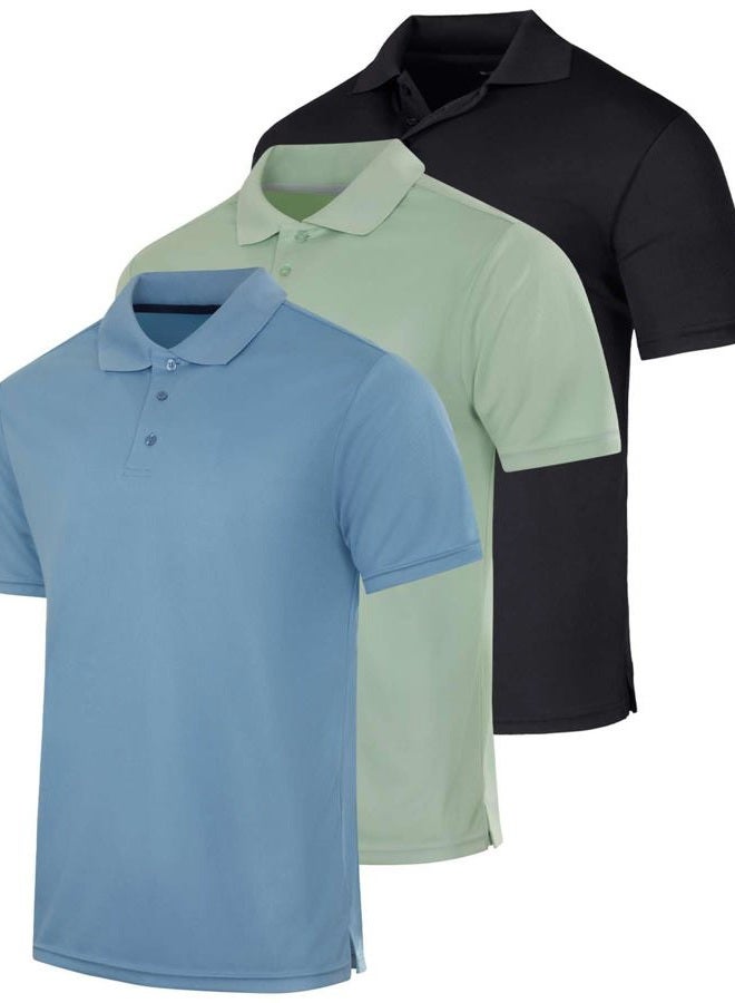 REALESSENTIALS Mens Quick Dry Fit Polo Shirt Short Sleeve Golf Tennis Clothing Active Wear Athletic Performance Work Sports Collared Moisture Wicking Business Casual T Shirt, Set 14, XXL,Pack of 3 - Image 1