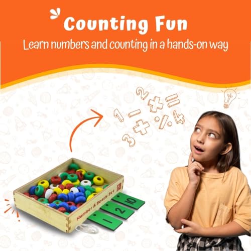Skillofun Wooden Number & Bead Set | Lacing Activity for Kids | Educational Counting, Sorting & Matching Game | Wooden Toys | Montessori Toys for 2 Year Old | Beads for Kids Activities - Image 3