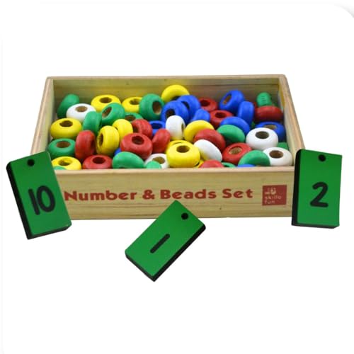 Skillofun Wooden Number & Bead Set | Lacing Activity for Kids | Educational Counting, Sorting & Matching Game | Wooden Toys | Montessori Toys for 2 Year Old | Beads for Kids Activities - Image 2