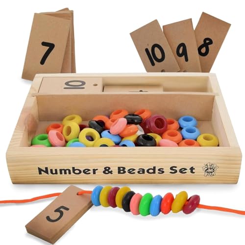 Skillofun Wooden Number & Bead Set | Lacing Activity for Kids | Educational Counting, Sorting & Matching Game | Wooden Toys | Montessori Toys for 2 Year Old | Beads for Kids Activities - Image 1