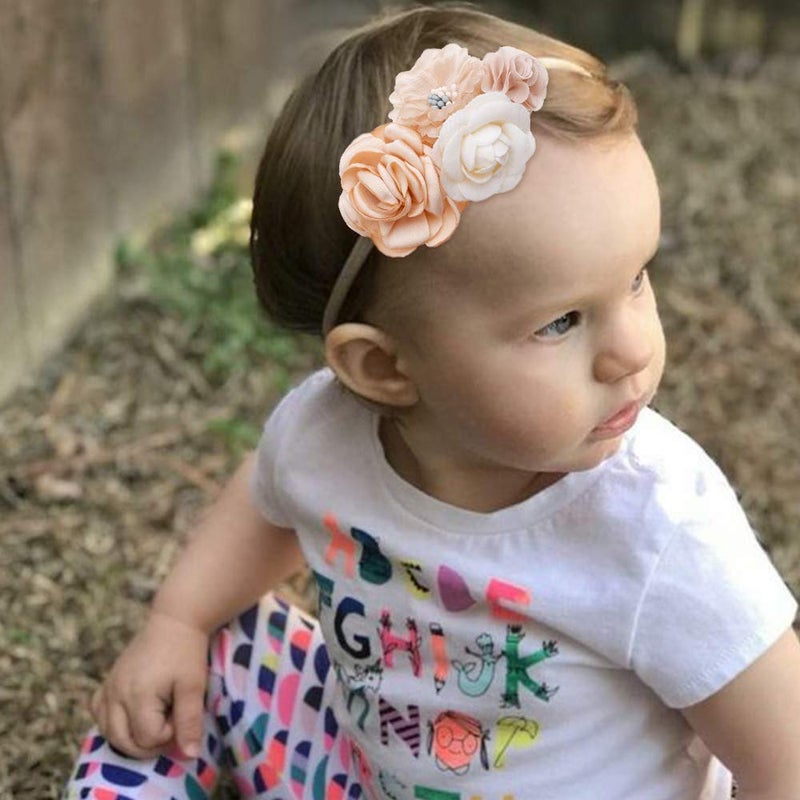 mligril Baby Girl Floral Headbands- 3pcs Nylon Headband Handmade Flower Crown Elastic Hairband Newborn Toddler Hair Accessories Gifts for Girls （1-6 years old） - Image 3