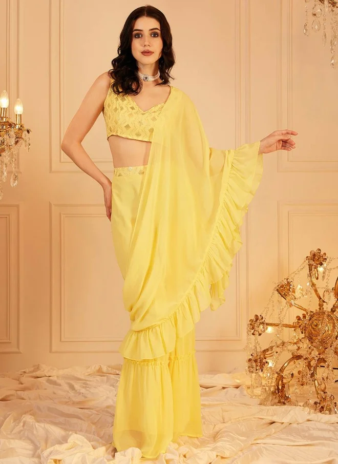 Indo Street Yellow Ruffled Crop Top & Palazzos Set for Women