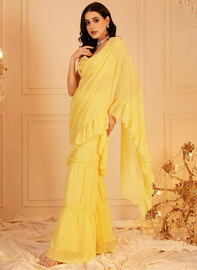 Indo Street Yellow Ruffled Crop Top & Palazzos Set for Women