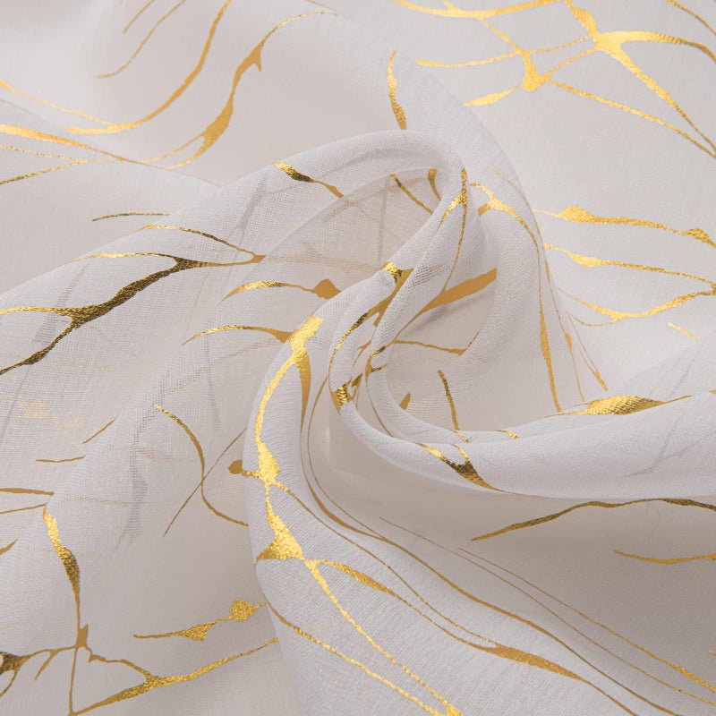 Deeprove Sheer Curtains 108 inches Long 2 Panels Set for Bedroom Living Room  Privacy Light Filter Gold Branch Metallic Sparkle Art Christmas Decor Golden Window Treatments Pair  W52 x L108  White - Image 4