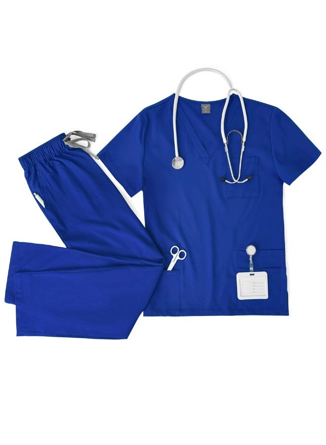NiaaHinn Womens Men Medical Scrubs Set Unisex Scrub Top and Scrub Pant Set Medical Uniform Scrubs Medical Uniform Set (Sapphire Blue) - Image 2