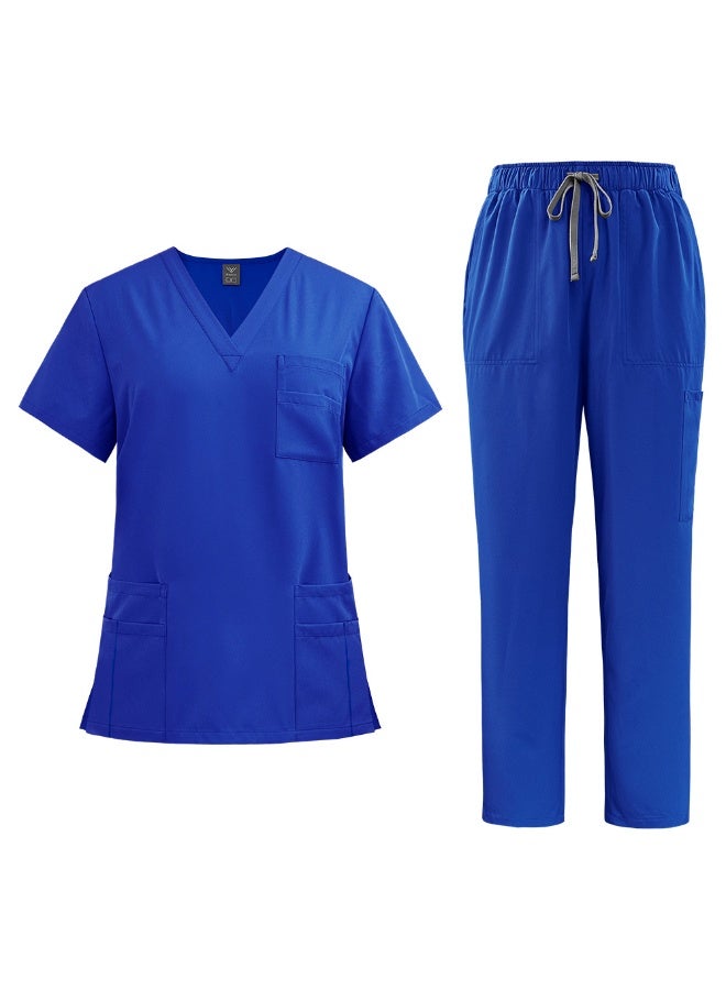 NiaaHinn Womens Men Medical Scrubs Set Unisex Scrub Top and Scrub Pant Set Medical Uniform Scrubs Medical Uniform Set (Sapphire Blue) - Image 1