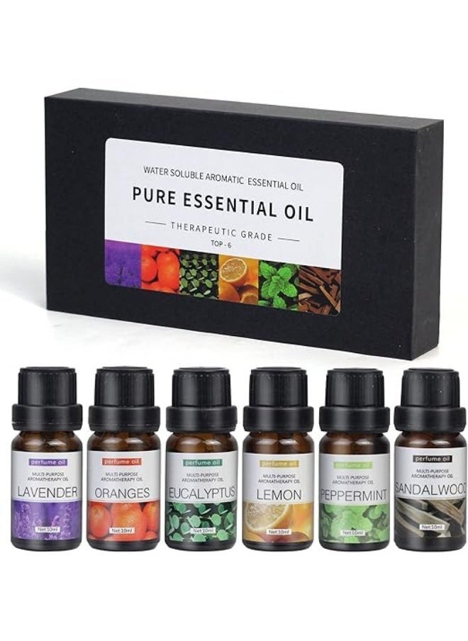 إلترازون 6-Piece Essential Oils Set – 10ml Each Water-Soluble Aromatherapy Oils for Humidifiers  Aroma Diffusers – Includes Sandalwood, Sweet Orange, Lavender, Eucalyptus, Lemon  Mint – Natural, Refreshing, and Calming Scents for Relaxation and Wellness - Image 1