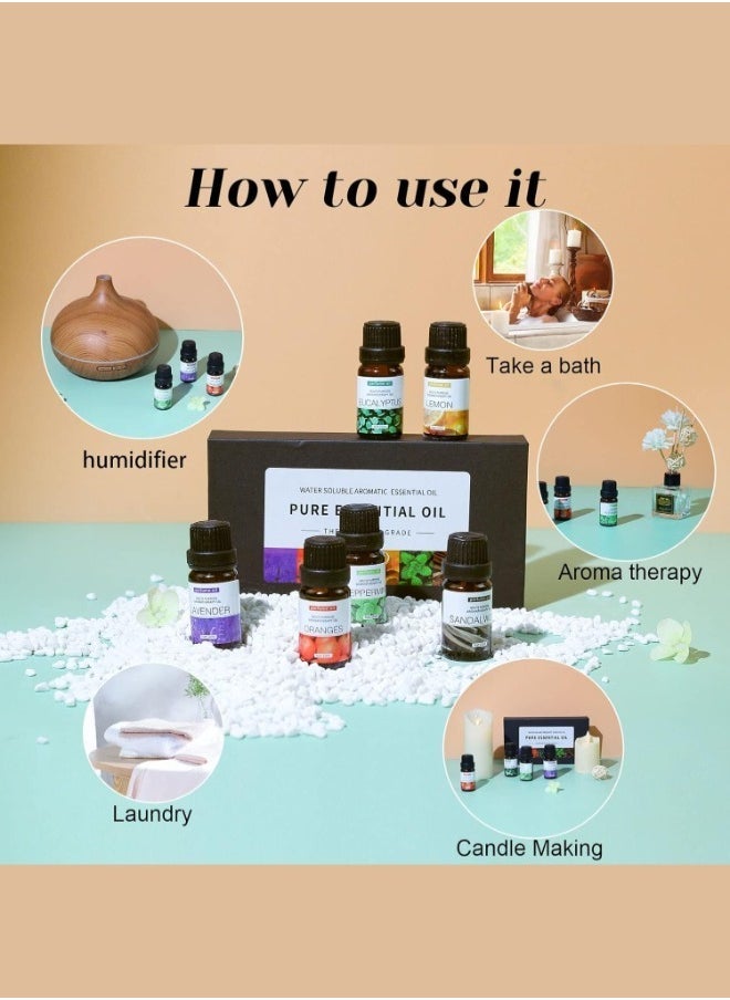 إلترازون 6-Piece Essential Oils Set – 10ml Each Water-Soluble Aromatherapy Oils for Humidifiers  Aroma Diffusers – Includes Sandalwood, Sweet Orange, Lavender, Eucalyptus, Lemon  Mint – Natural, Refreshing, and Calming Scents for Relaxation and Wellness - Image 5