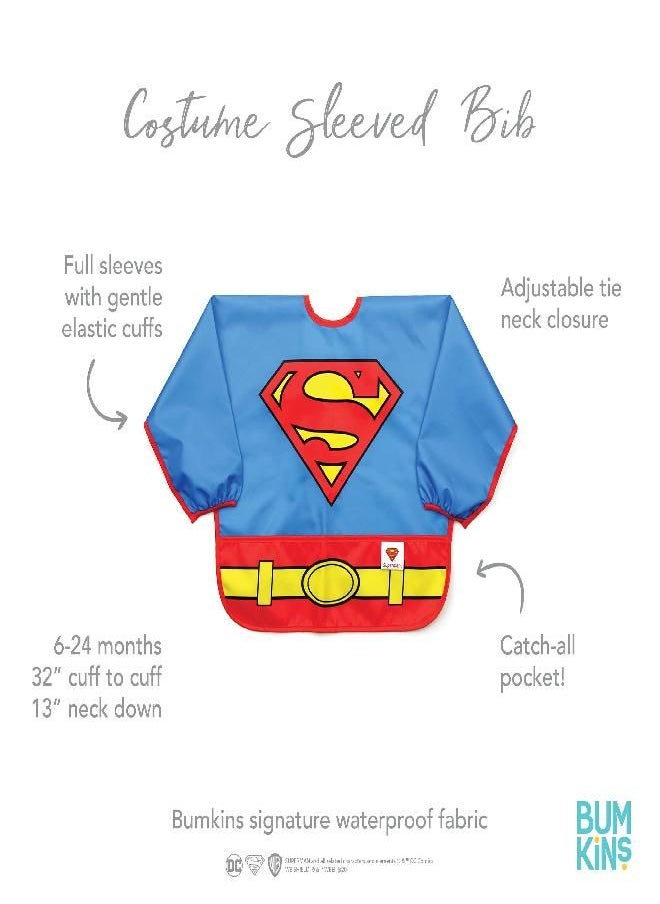 BUMKiNs Bumkins Sleeved Baby Toddler Bib, Smock, Waterproof Fabric, Fits Ages 6-24 Months, DC Comics Superman  - Image 4