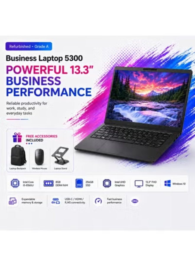 Business Laptop 13.3 Inch Display, Intel Core i5 Processor, 8GB DDR4 RAM, 256GB SSD Storage, Portable Productivity Laptop for Work, Study and Everyday Computing - Image 1