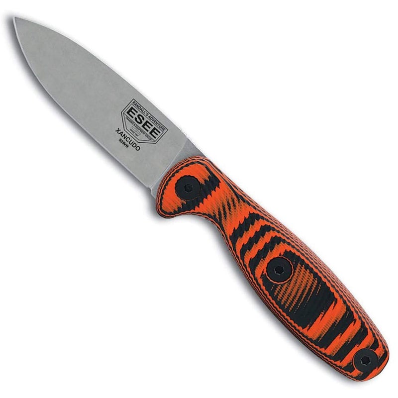 ESEE Xancudo S35V Fixed Blade Knife with Black Sheath Outdoor Knife with 3D Contoured Handle Made in USA OrangeBlack G10 No Hole