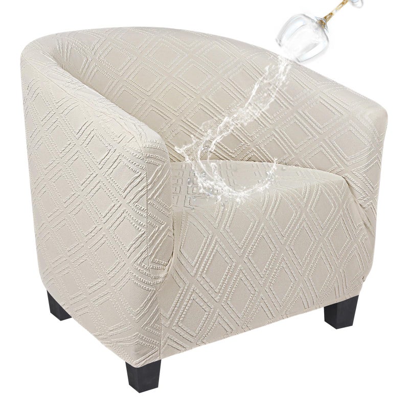 SearchI Waterproof Club Chair Slipcover Stretch Barrel Chair Covers Jacquard Tub Chair Slipcovers Spandex Armchair Sofa Cover Removable Couch Furniture Protector Arm Chair Cover for Living Roomï¼ˆBeigeï¼‰ - Image 1