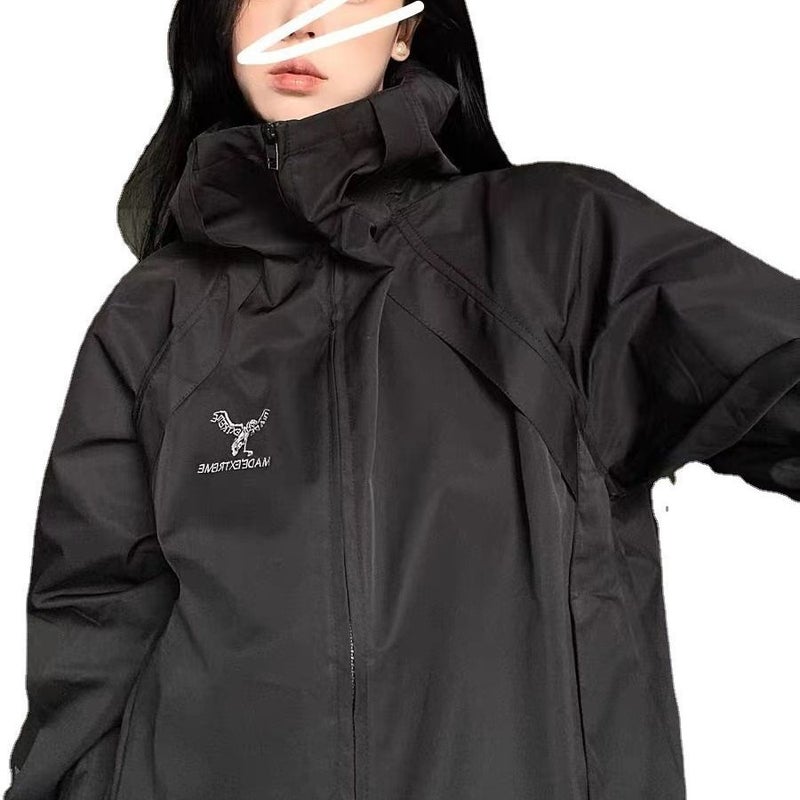 American retro hooded jacket trendy couple fashion brand hip hop loose casual all-match men's and women's solid color jacket - Image 4