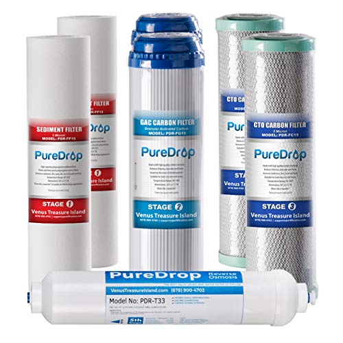 Pure Drop PureDrop PDR-F7RO Replacement Water Filter Pack for 50 GPD Reverse Osmosis System, Without RO Membrane, 7 Piece - Image 1