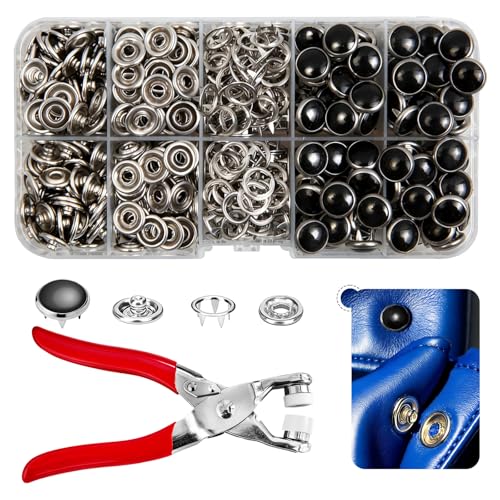 NXTOV 400Pcs Pearl Snaps Button Kit with Fastener Pliers – 10 mm Snap Fasteners Press Tool for DIY Clothing, Hats, Sewing Crafts, Repair & Apparel Making,Black - Image 1