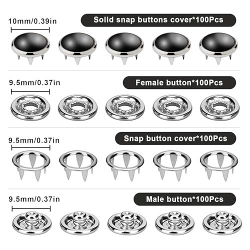 NXTOV 400Pcs Pearl Snaps Button Kit with Fastener Pliers – 10 mm Snap Fasteners Press Tool for DIY Clothing, Hats, Sewing Crafts, Repair & Apparel Making,Black - Image 2