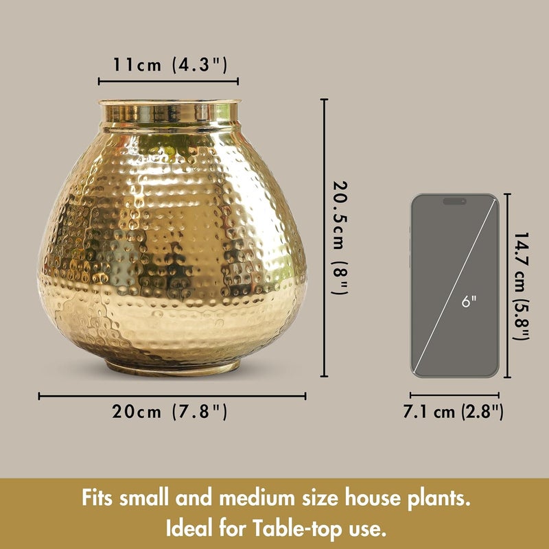 Behoma Matki Shape Metal Flower Vase for Home Decor Hammered Metal Flower Pot for Office Table Decorations Modern vases Gift for Anniversary Festival 8 inches Golden 1 Pc Flowers not Included - Image 4