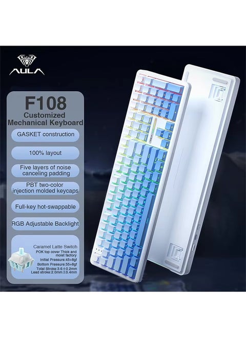 AULA F108 Keyboard 100% Layout 1K Polling Rate Mechanical Gaming Keyboard Hot Swappable Linear Switch with Macro Software