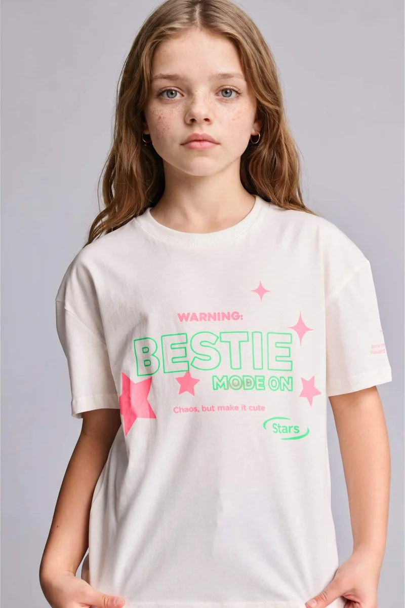 ديفاكتو Girl Printed Crew Neck Short Sleeve T-Shirt