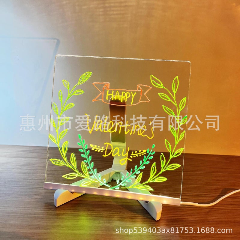 Generic diy erasable luminous acrylic transparent writing board message board small blackboard Billboard stall led fluorescent board  - Image 1
