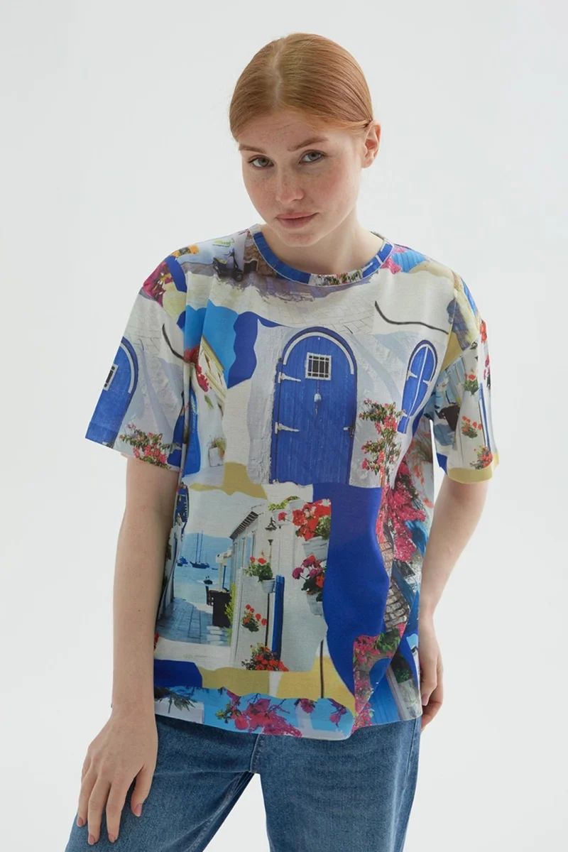Fashion Friends 24Y0928K1 Women's Short Sleeve Patterned Blouse