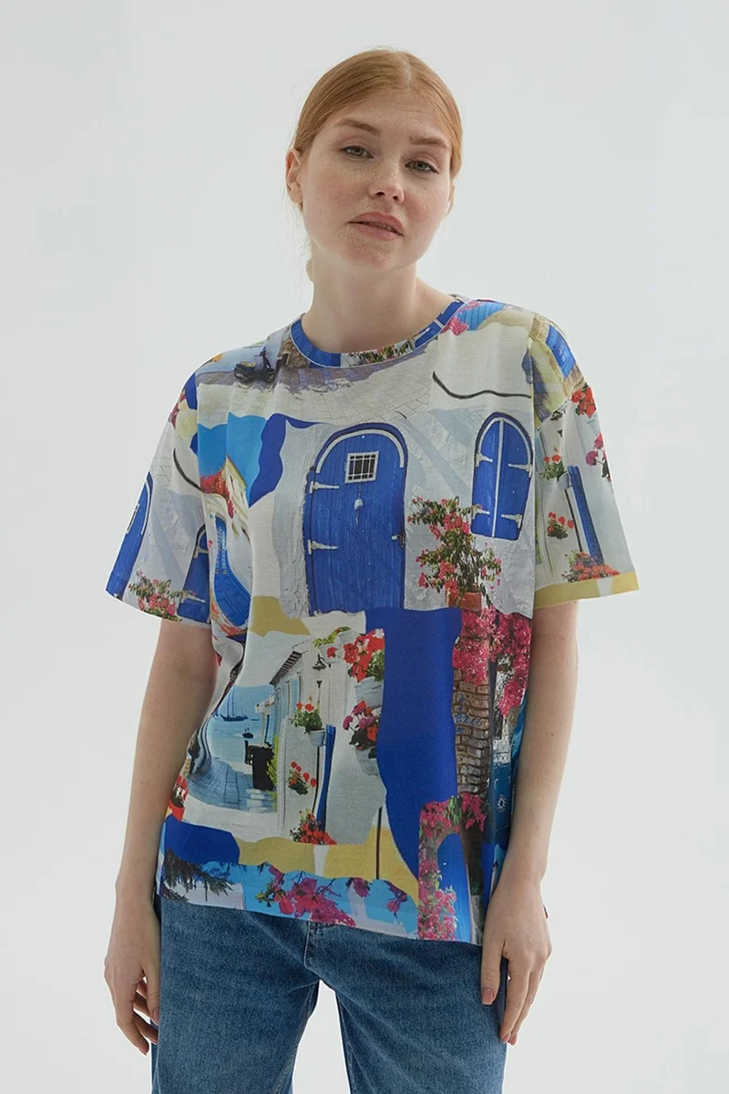 Fashion Friends 24Y0928K1 Women's Short Sleeve Patterned Blouse