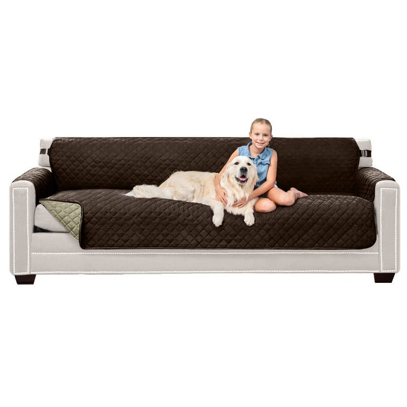 Sofa Shield Sofa Shield Couch Slip Cover with Patented Strap Cushion Protector Reversible Stain and Dog Tear Resistant Slipcover Quilted Microfiber 88in Seat Washable Covers for Dogs Pets Chocolate Beige 