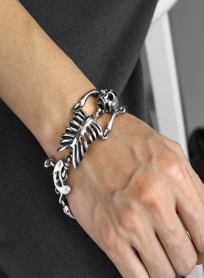 يو7 سوار جمجمة رجالي من الفولاذ المقاوم للصدأ 35 مم، سوار سلسلة هيكل عظمي سميك، سوار قوطي (8 بوصات) - Image 3