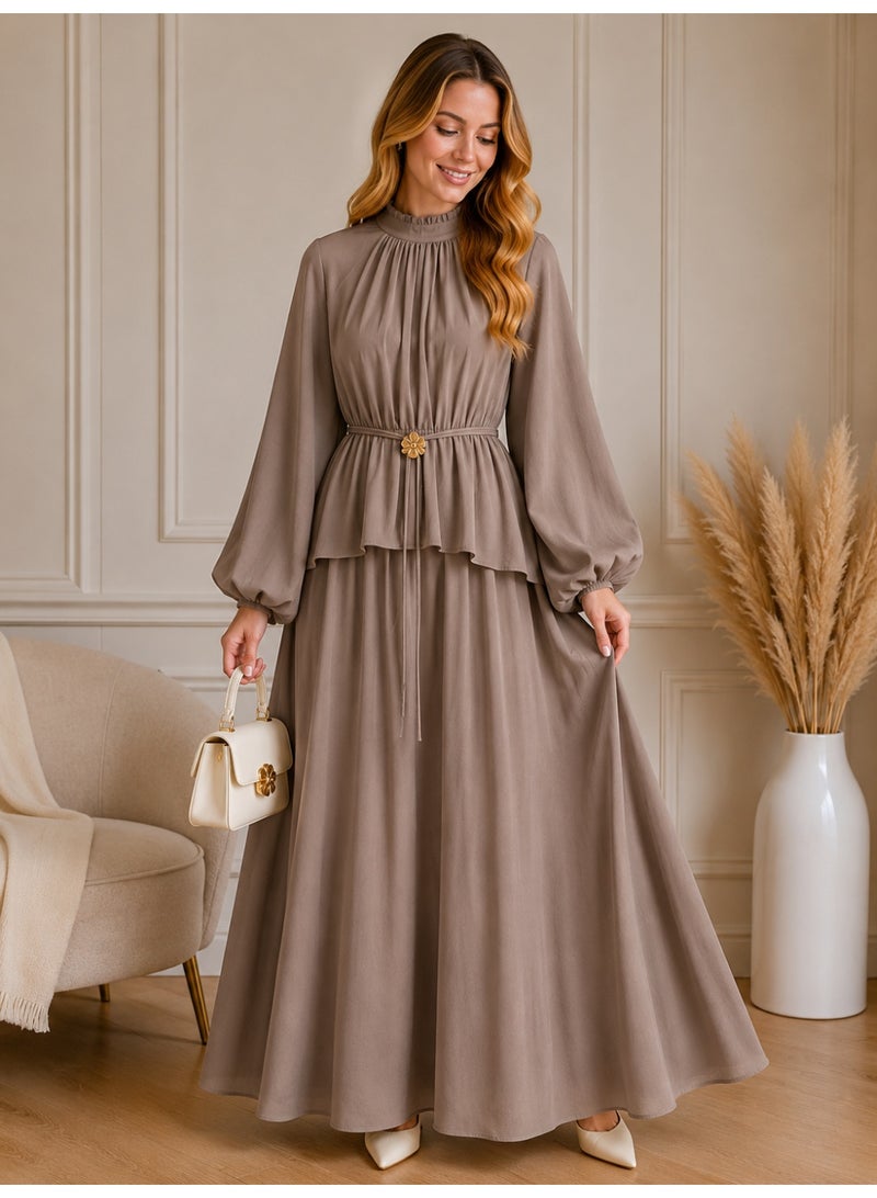 general Women's Two-Piece Suit: Luxurious Style - Blouse with a Rose Belt, Long Wide Skirt - High-Quality CY Fabric - Image 2
