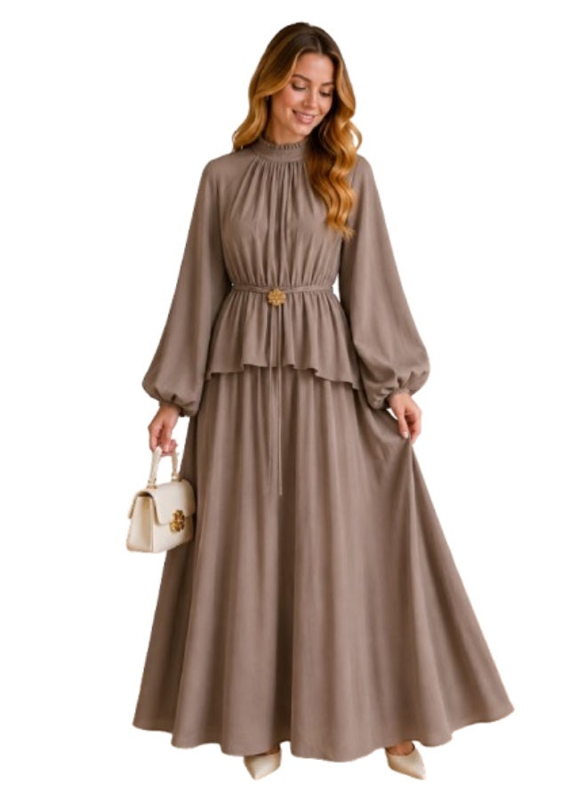 general Women's Two-Piece Suit: Luxurious Style - Blouse with a Rose Belt, Long Wide Skirt - High-Quality CY Fabric - Image 1