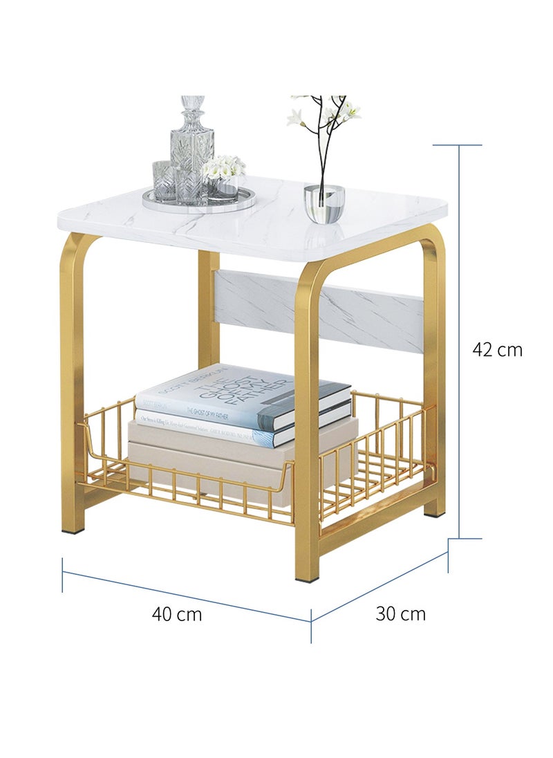 Oasis - Coffee Table Sofa Side Table Bedside Table with Storage Basket  Suitable for Living Room Bedroom Office Balcony  White  Easy to Assemble 2 Layers - Image 1