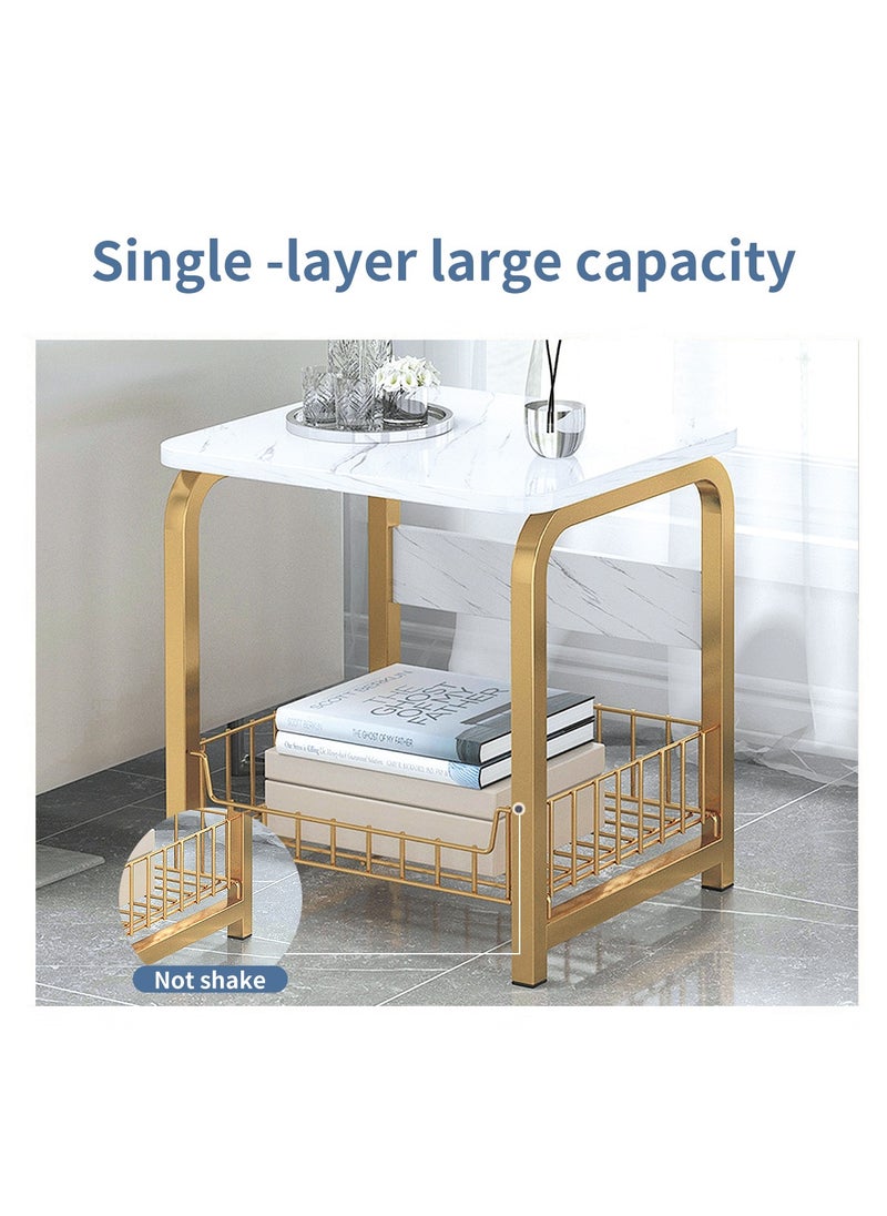Oasis - Coffee Table Sofa Side Table Bedside Table with Storage Basket  Suitable for Living Room Bedroom Office Balcony  White  Easy to Assemble 2 Layers - Image 1