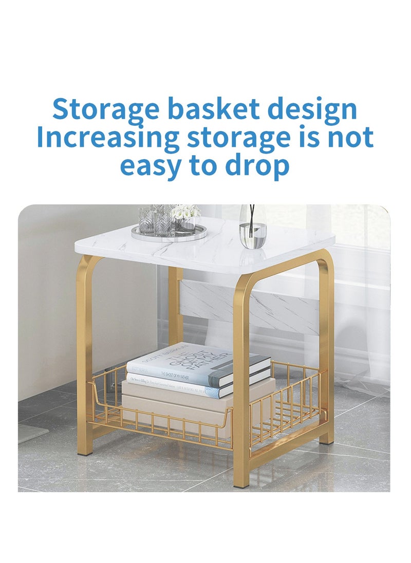 Oasis - Coffee Table Sofa Side Table Bedside Table with Storage Basket  Suitable for Living Room Bedroom Office Balcony  White  Easy to Assemble 2 Layers - Image 1