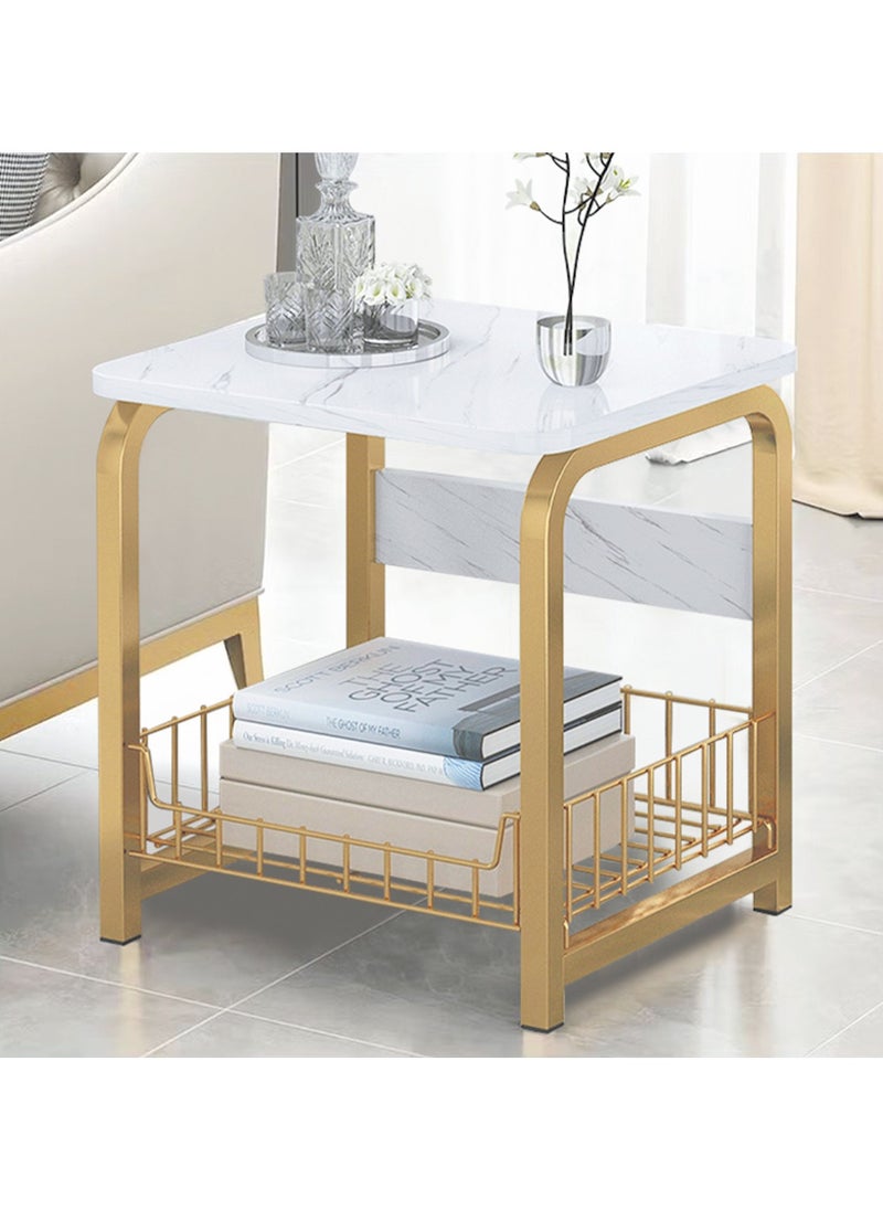Oasis - Coffee Table Sofa Side Table Bedside Table with Storage Basket  Suitable for Living Room Bedroom Office Balcony  White  Easy to Assemble 2 Layers - Image 1