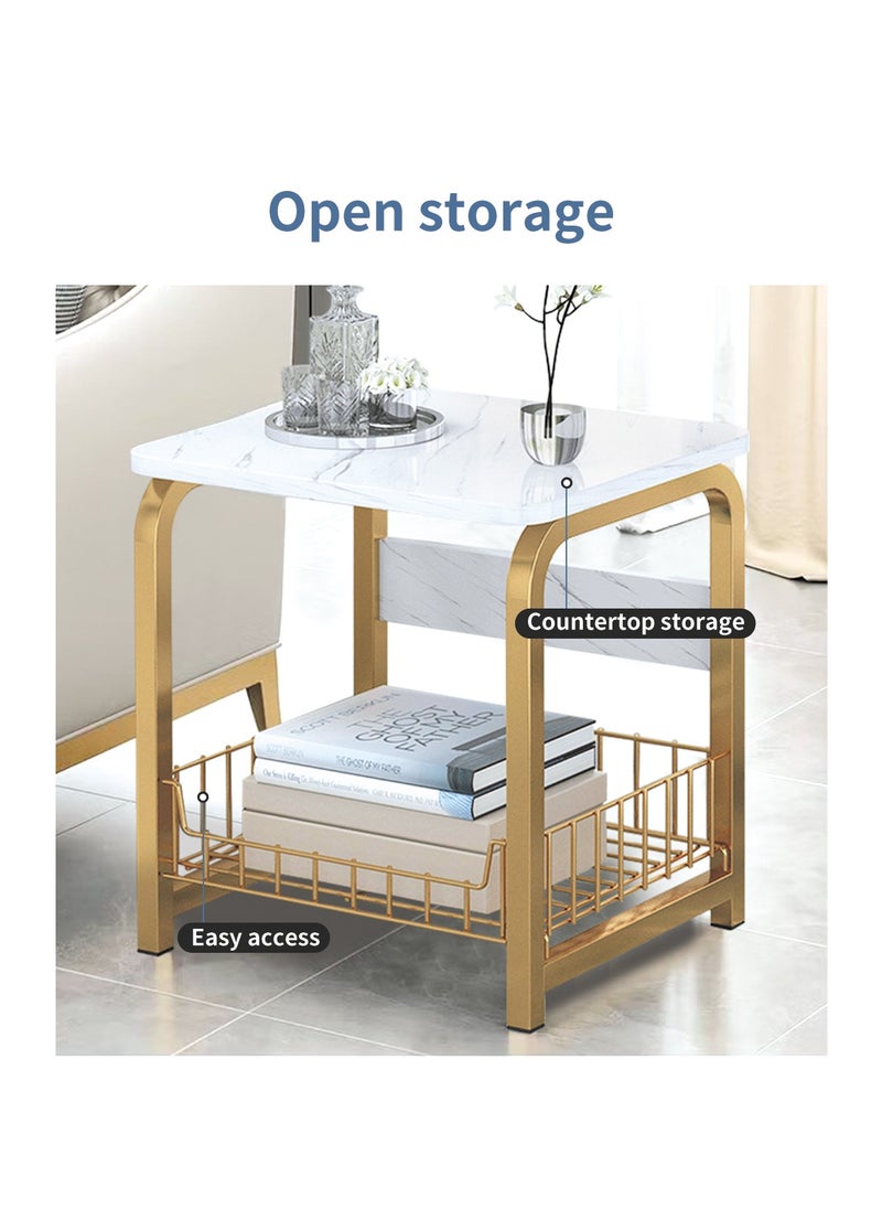 Oasis - Coffee Table Sofa Side Table Bedside Table with Storage Basket  Suitable for Living Room Bedroom Office Balcony  White  Easy to Assemble 2 Layers - Image 1