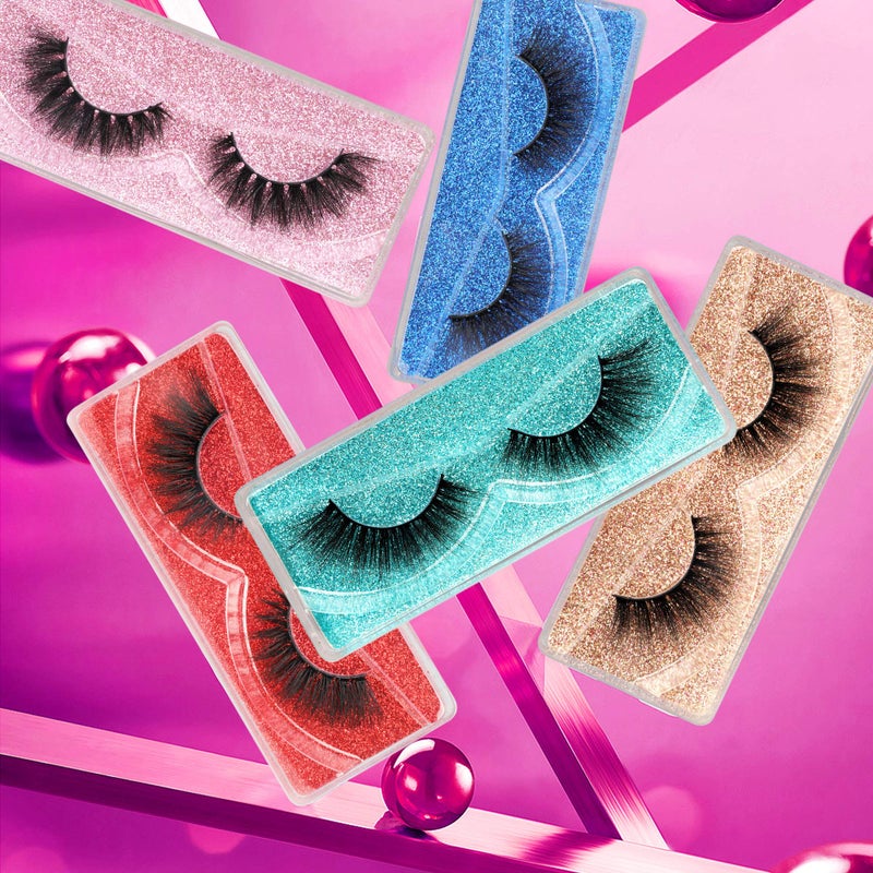 Pawotence False Eyelashes Wispy 18 mm Natural 3D Faux Mink Lashes Pack 10 Pairs 10 Styles Mixed Soft Reusable Fake Eyelashes Bulk with Glitter Portable Boxes - Image 2